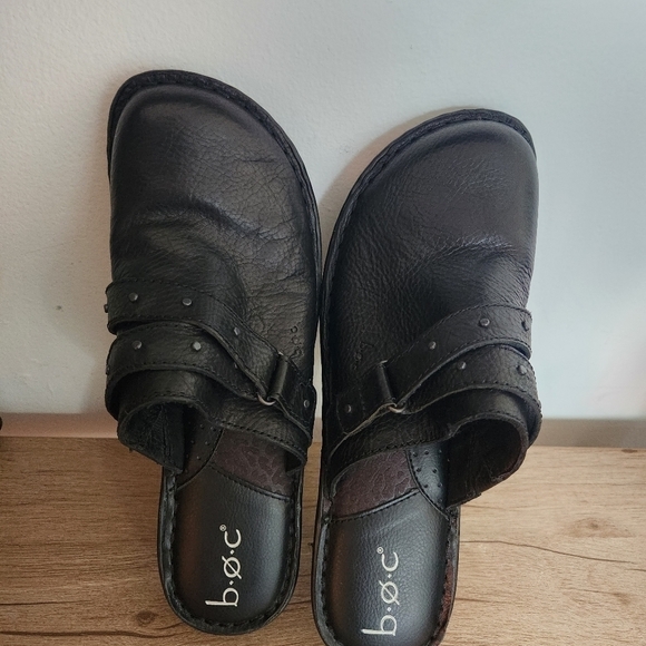 b.ø.c. Born Concept Black 100% Leather Women Slip On Clogs/Mule size 10M - Picture 8 of 13